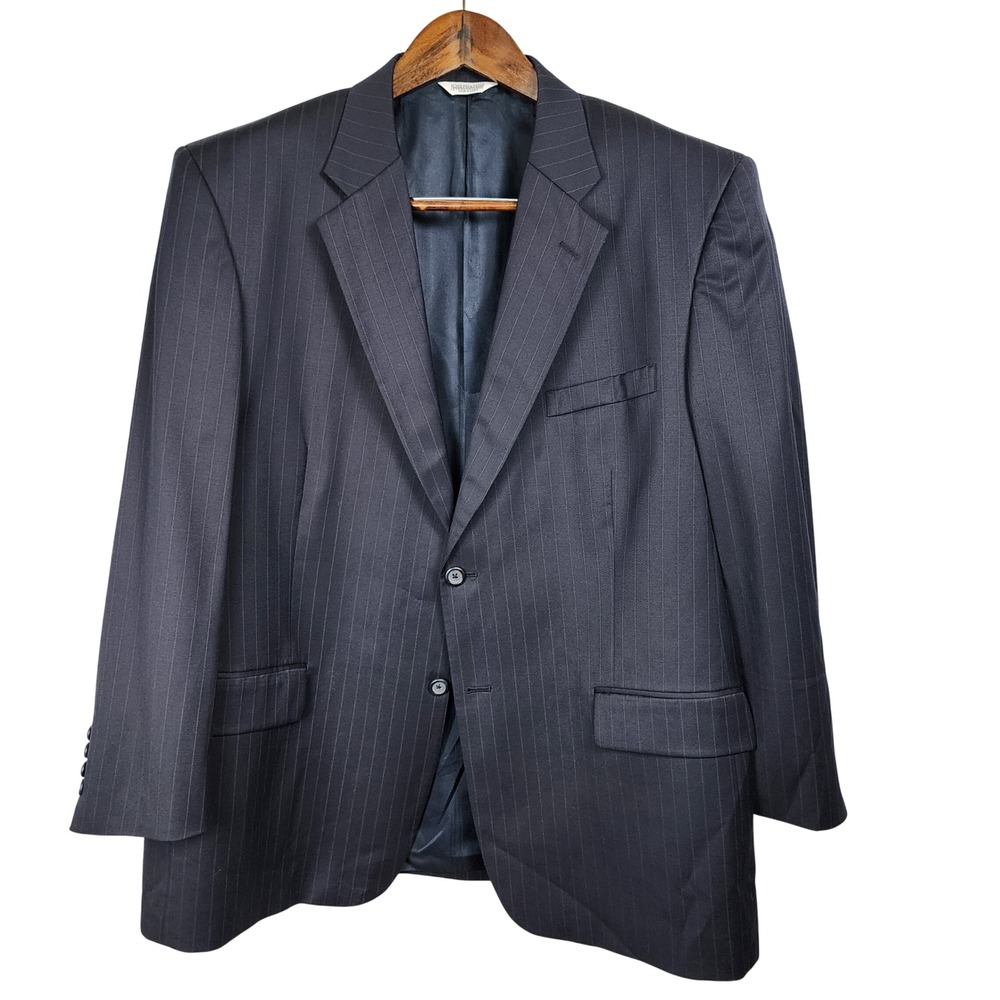 Joseph & Feiss Pinstripe Wool Blazer Jacket Mens 48R Navy Blue Office Business